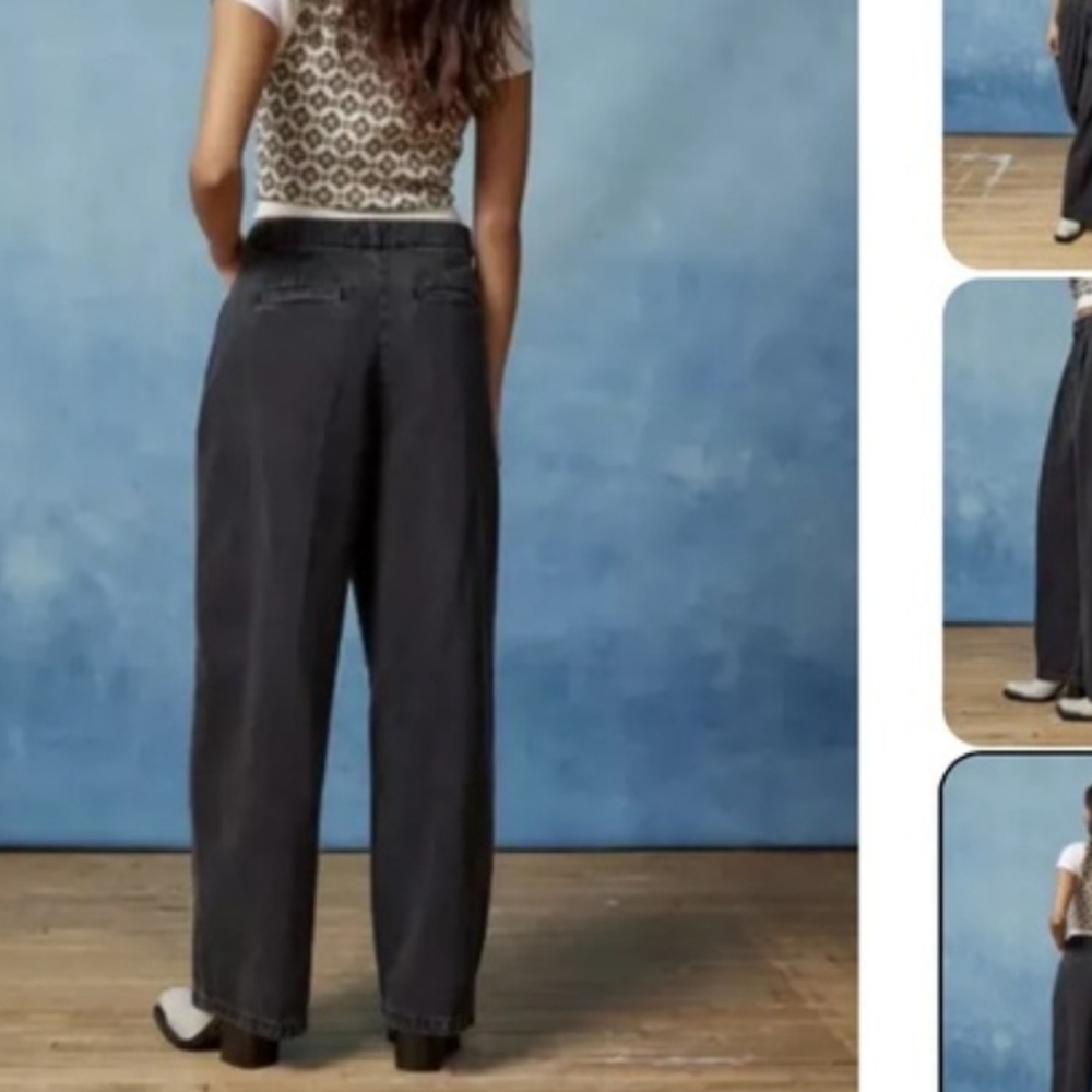 UO BDG Two Tuck Wide-Leg Black Denim Grandpa Baggy Trousers Sz 31 - Picture 3 of 10